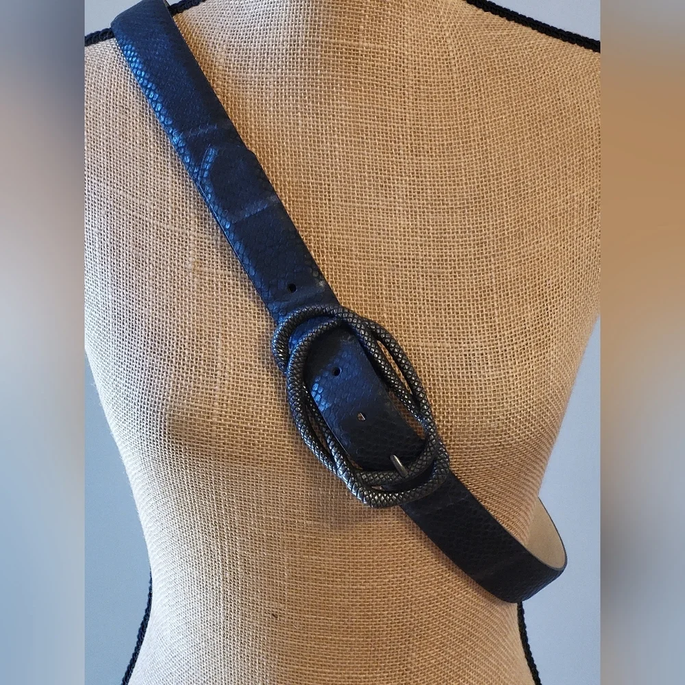 Tre Vero Large Black/Gray Snake Printed  Leather Belt